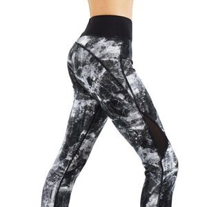 Black/gray marble yoga/workout pants with mesh cutouts